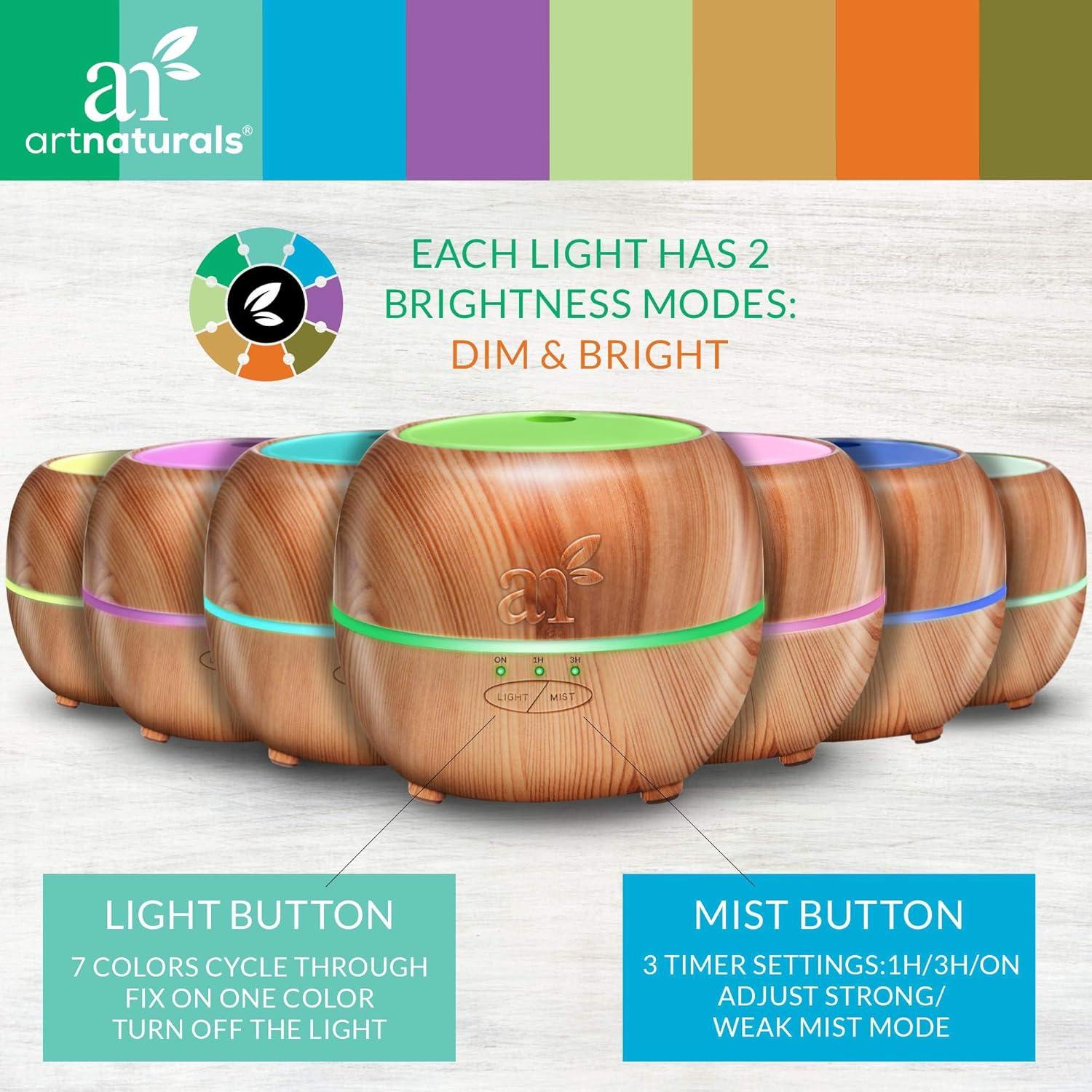imageArtNaturals Aromatherapy Essential Oil Diffuser 135 Fl Oz 400ml Tank Ultrasonic Aroma Humidifier Adjustable Mist Mode Auto ShutOff and 7 Color LED Lights For Home Office ampamp Bedroom