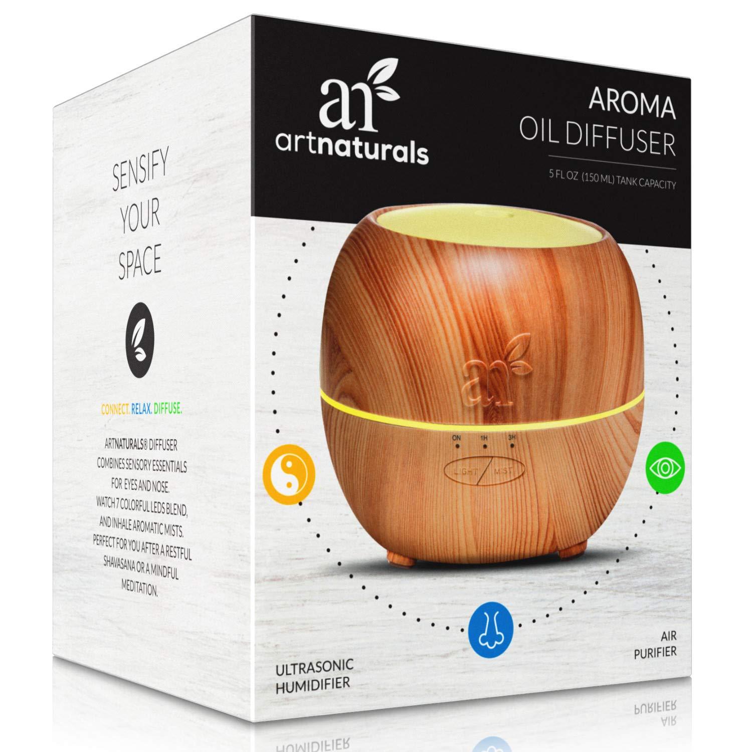 imageArtNaturals Aromatherapy Essential Oil Diffuser 135 Fl Oz 400ml Tank Ultrasonic Aroma Humidifier Adjustable Mist Mode Auto ShutOff and 7 Color LED Lights For Home Office ampamp Bedroom