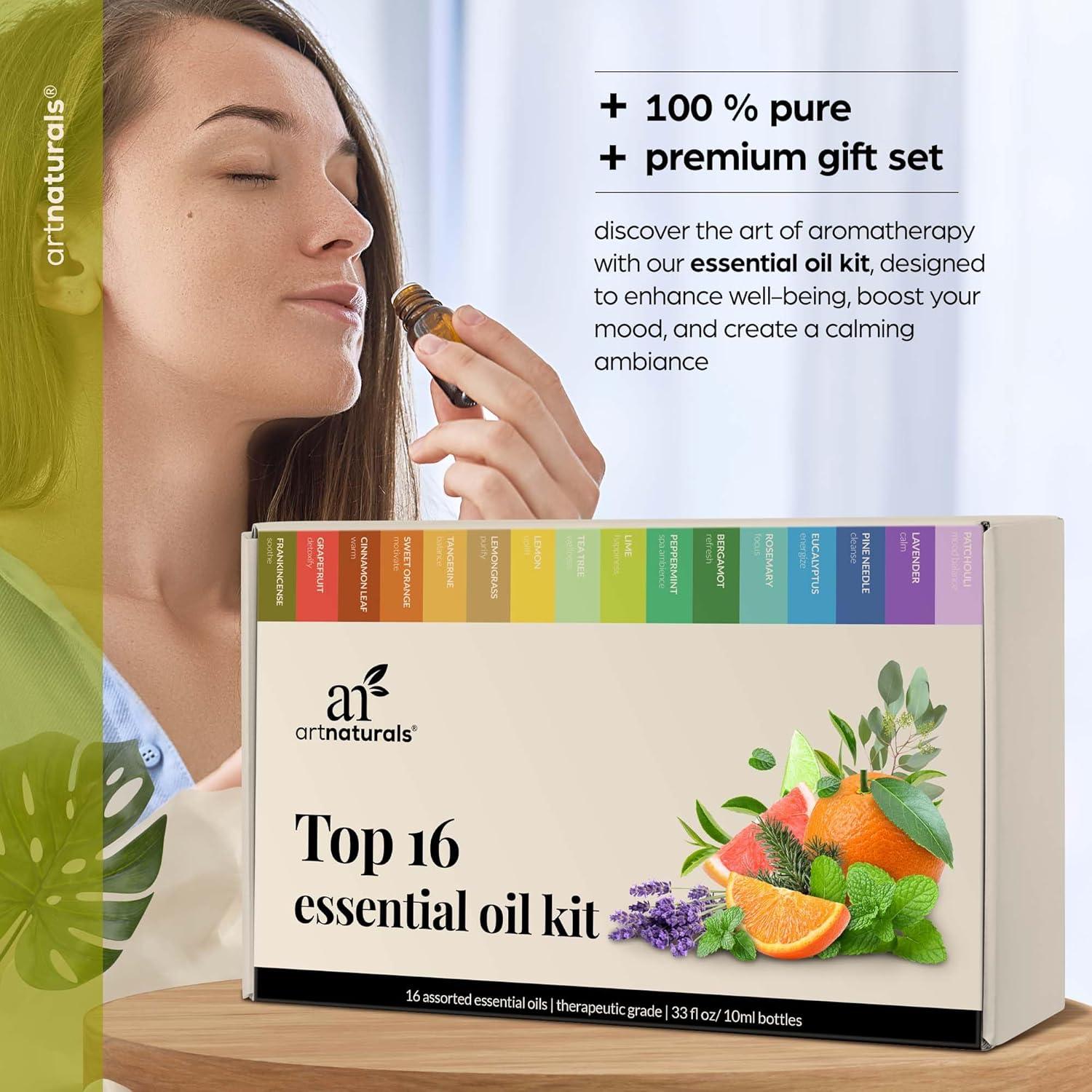 imageArtNaturals Aromatherapy Essential Oil Set 100 Pure of The Highest Therapeutic Grade Quality Premium Gift Set Lavender Peppermint Tea Tree Eucalyptus 033 Fl Oz Pack of 16