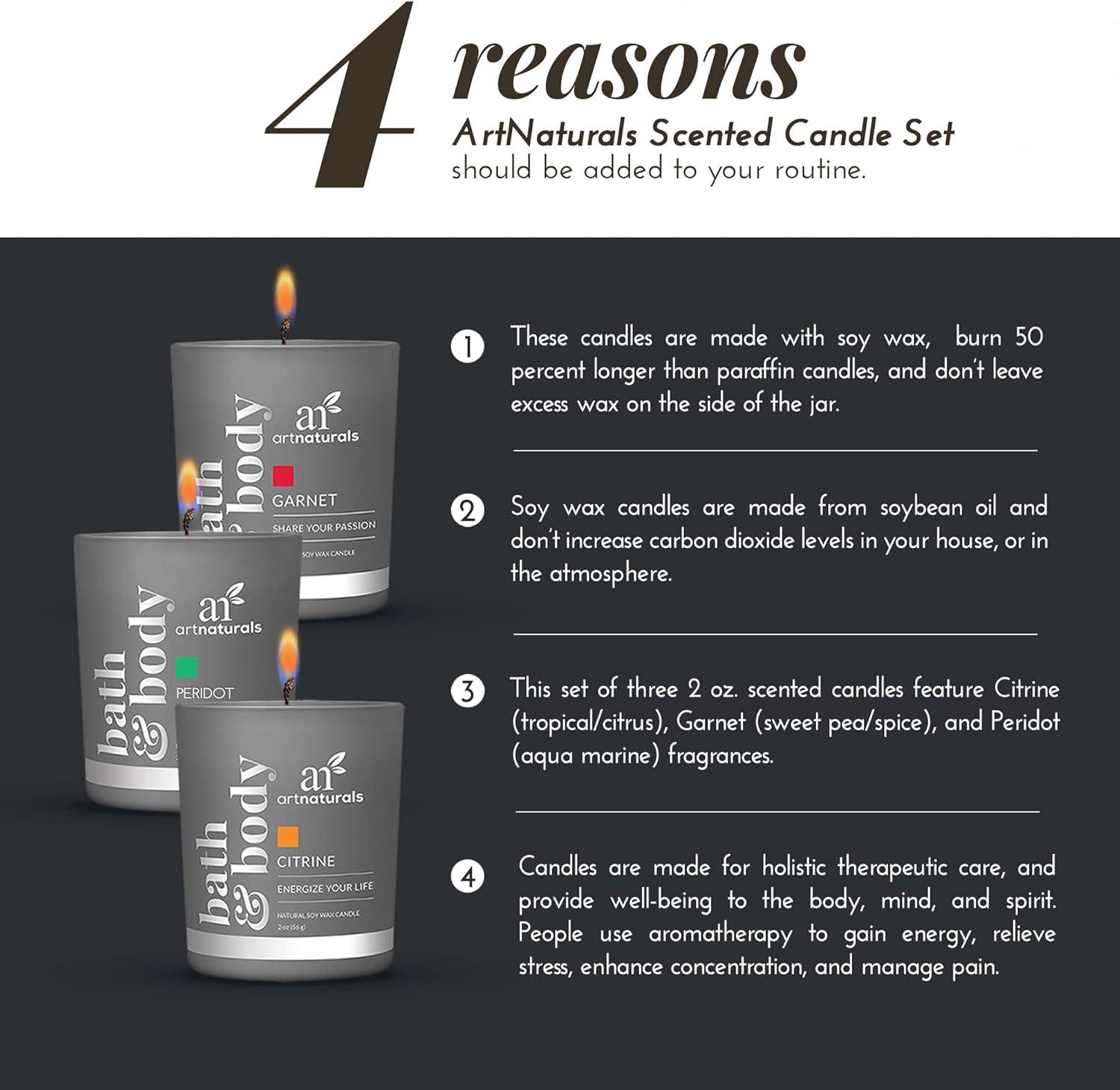 imageArtNaturals Scented Candle Gift Set Aromatherapy Set of Fragrance Soy Wax Candles Made in USA with Essential Oils for Stress Relief and Relaxation 3 Pack