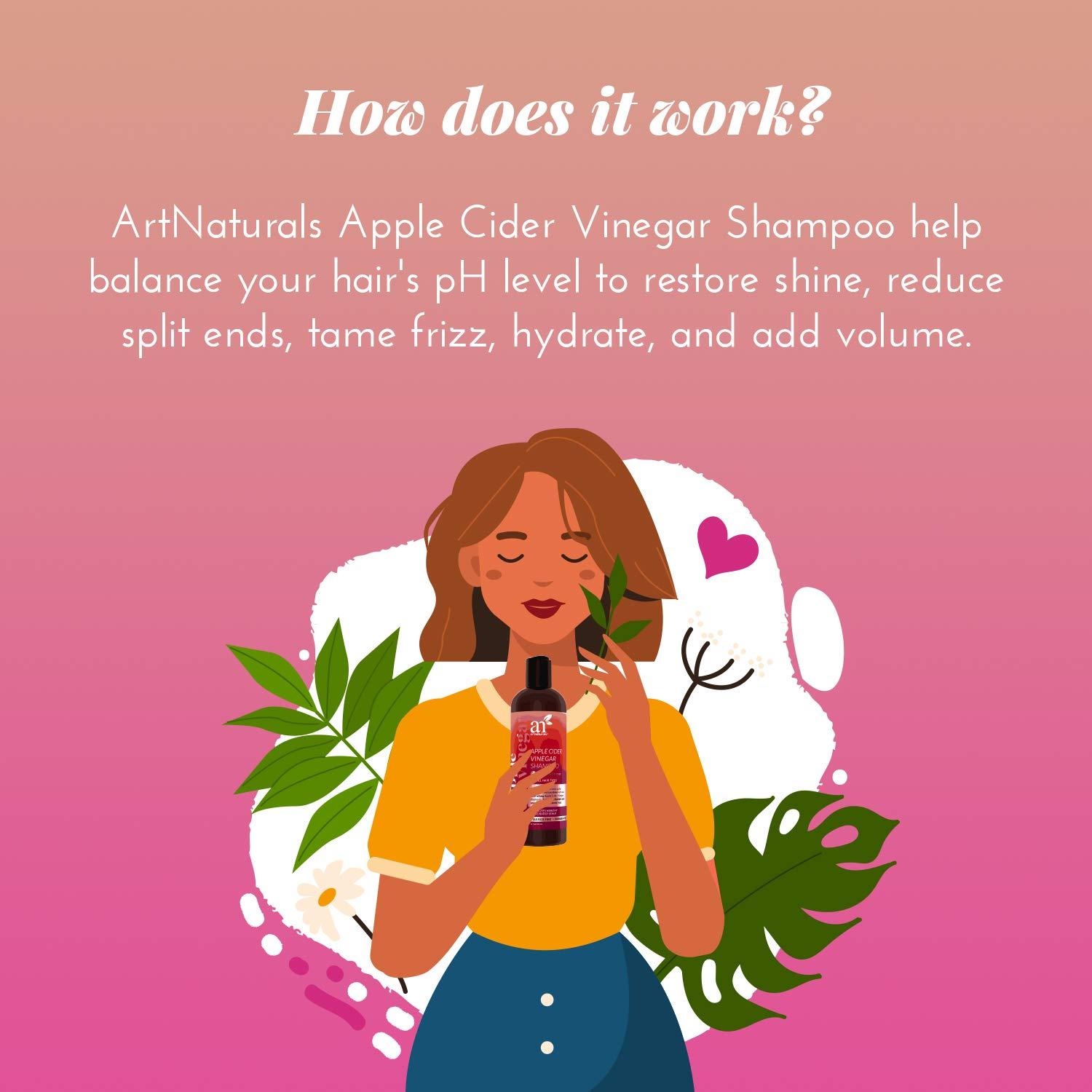 imageArtnaturals Apple Cider Vinegar Shampoo 12 Fl Oz 355ml for All Hair Types Plant Base Blend Coconut Oil and Vitamin E for Split Ends Shine Stronger and Smoother12 Fl Oz Pack of 1