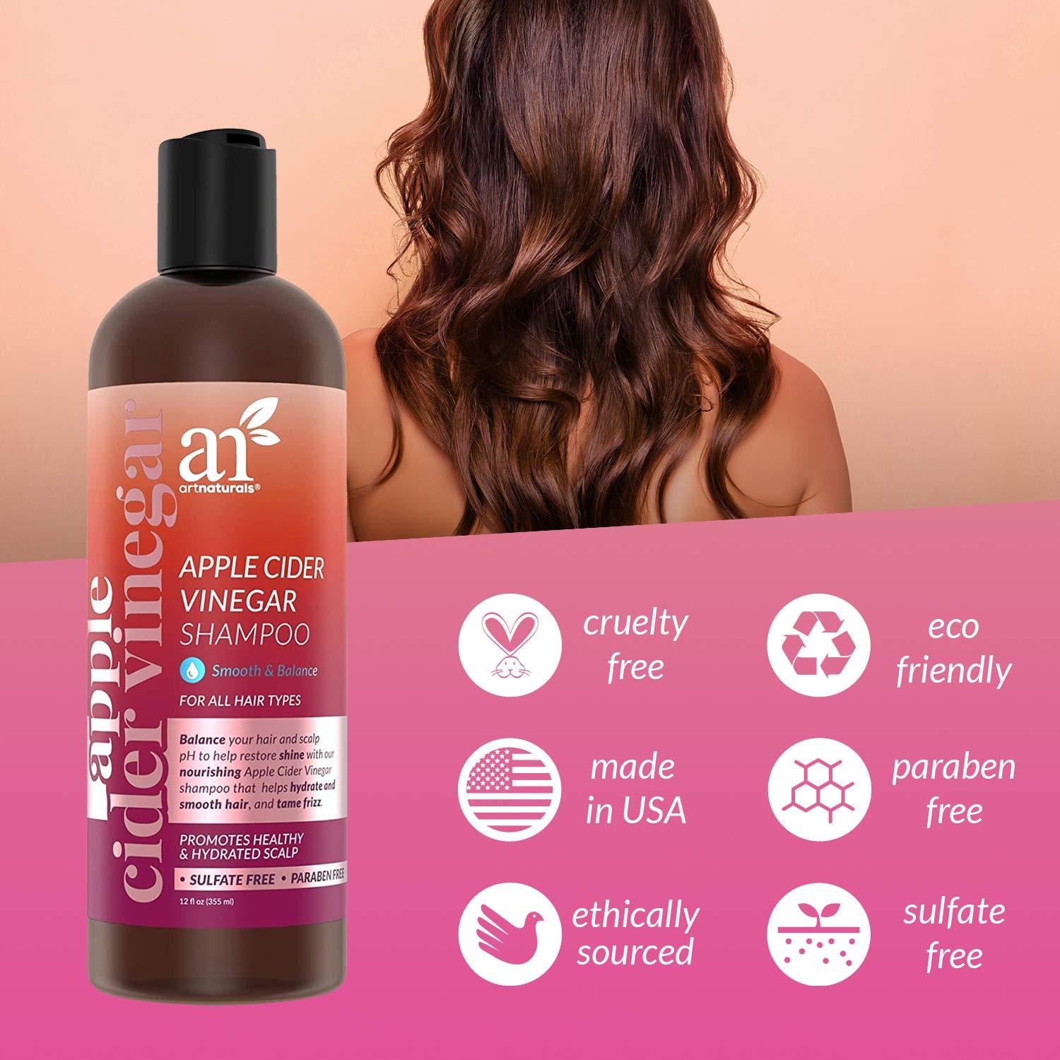 imageArtnaturals Apple Cider Vinegar Shampoo 12 Fl Oz 355ml for All Hair Types Plant Base Blend Coconut Oil and Vitamin E for Split Ends Shine Stronger and Smoother12 Fl Oz Pack of 1
