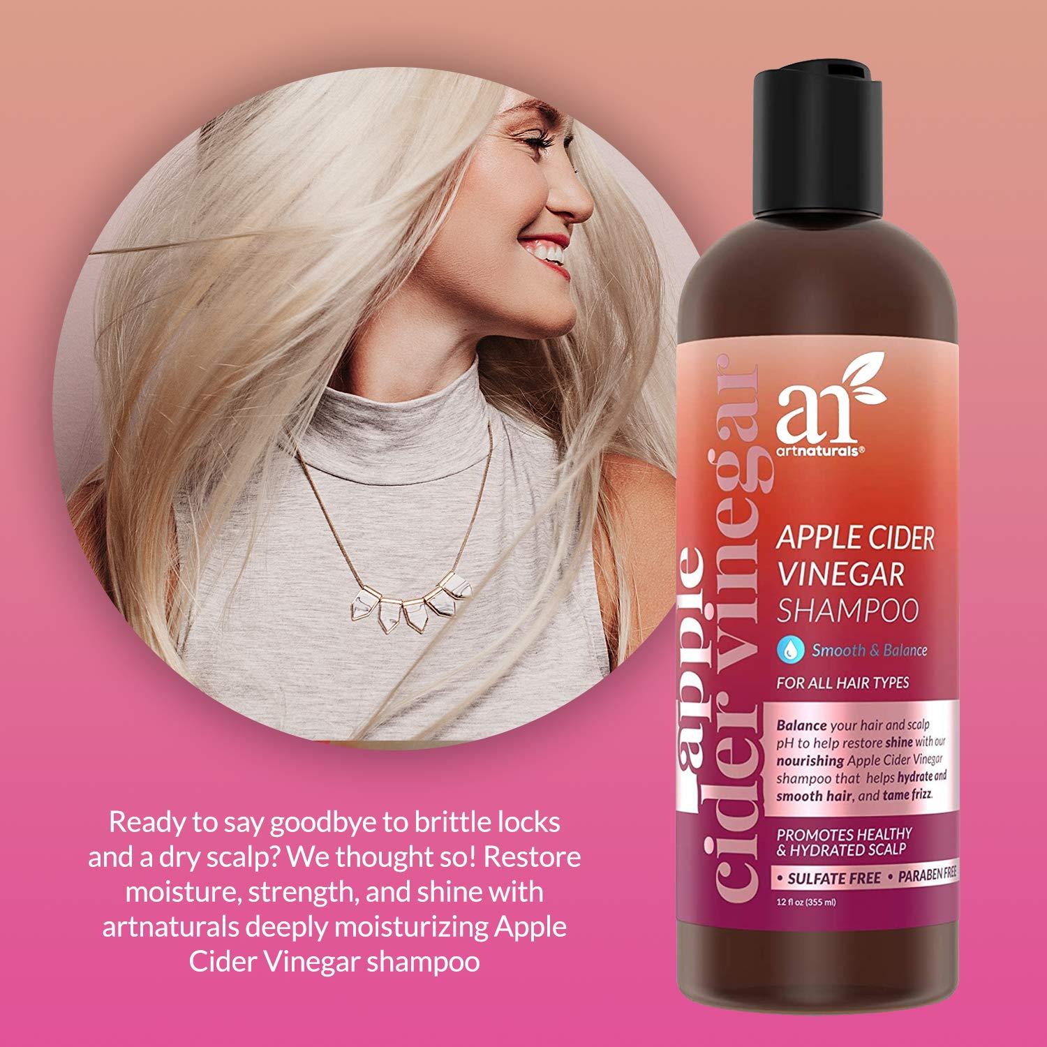 imageArtnaturals Apple Cider Vinegar Shampoo 12 Fl Oz 355ml for All Hair Types Plant Base Blend Coconut Oil and Vitamin E for Split Ends Shine Stronger and Smoother12 Fl Oz Pack of 1