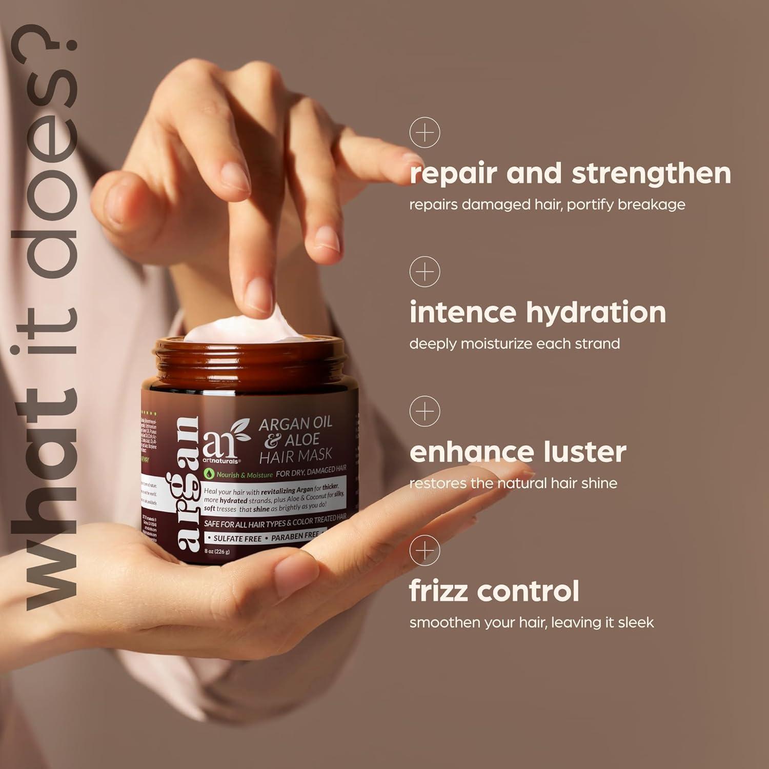 imageArtnaturals Argan Hair Mask Conditioner 8 Oz226g Deep Conditioning Treatment Organic Jojoba Oil Aloe Vera ampamp Keratin Repair Dry Damaged Color Treated Natural Hair Growth Sulfate Free