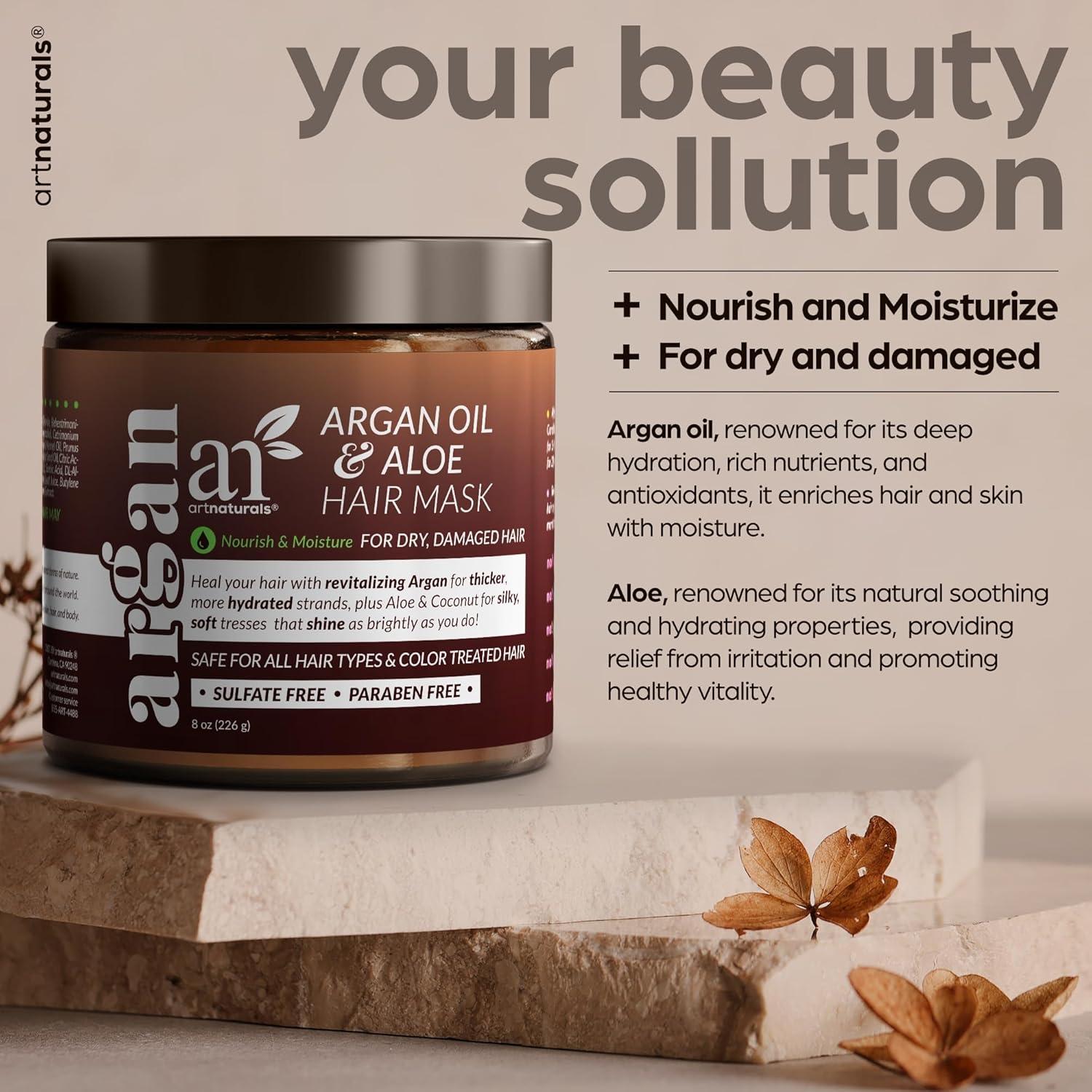 imageArtnaturals Argan Hair Mask Conditioner 8 Oz226g Deep Conditioning Treatment Organic Jojoba Oil Aloe Vera ampamp Keratin Repair Dry Damaged Color Treated Natural Hair Growth Sulfate Free