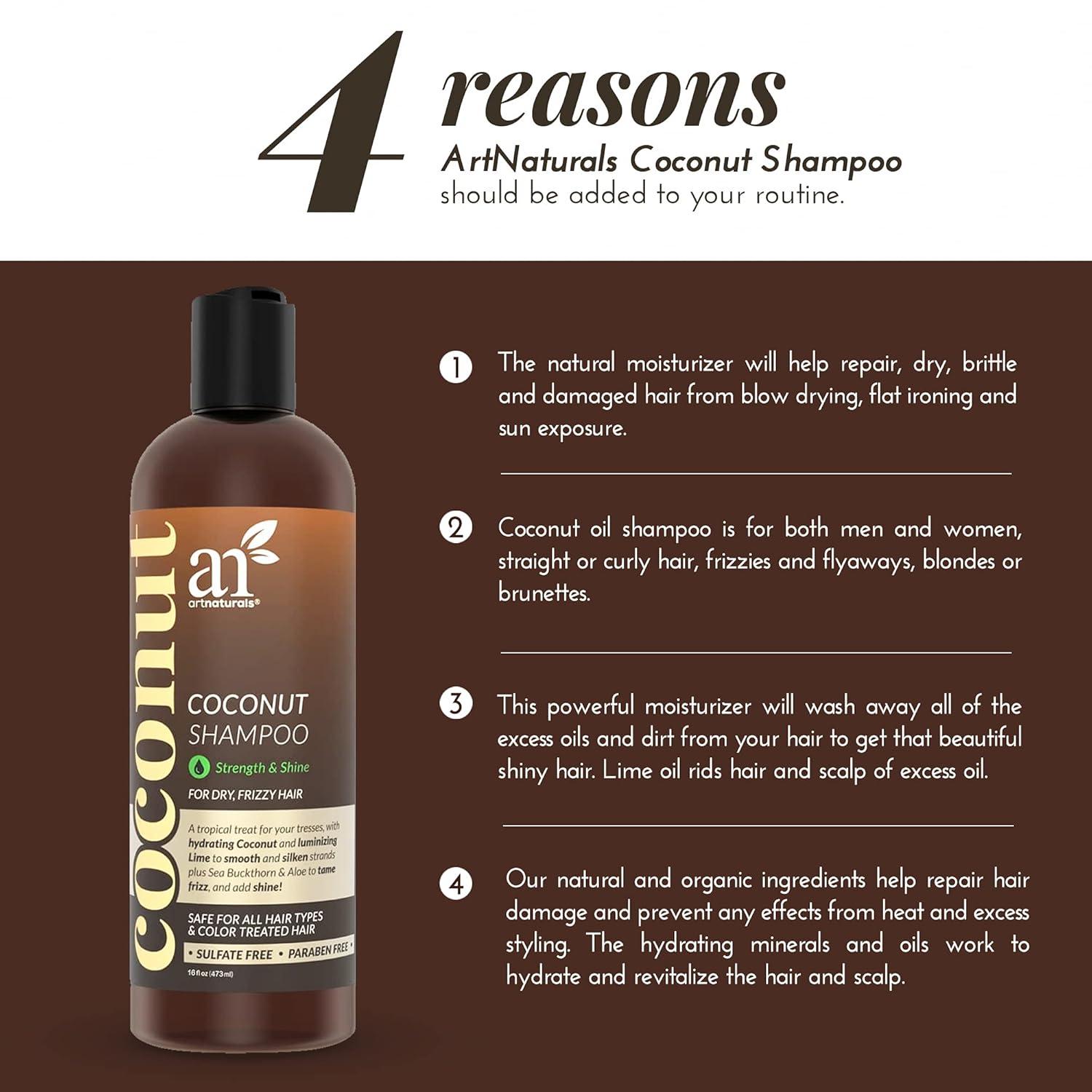 imageArtnaturals CoconutLime Daily Shampoo 16 Fl Oz Professional Deep Hydrating Moisturizing For Curly Fine Oily Dry Damaged and Color Treated Hair