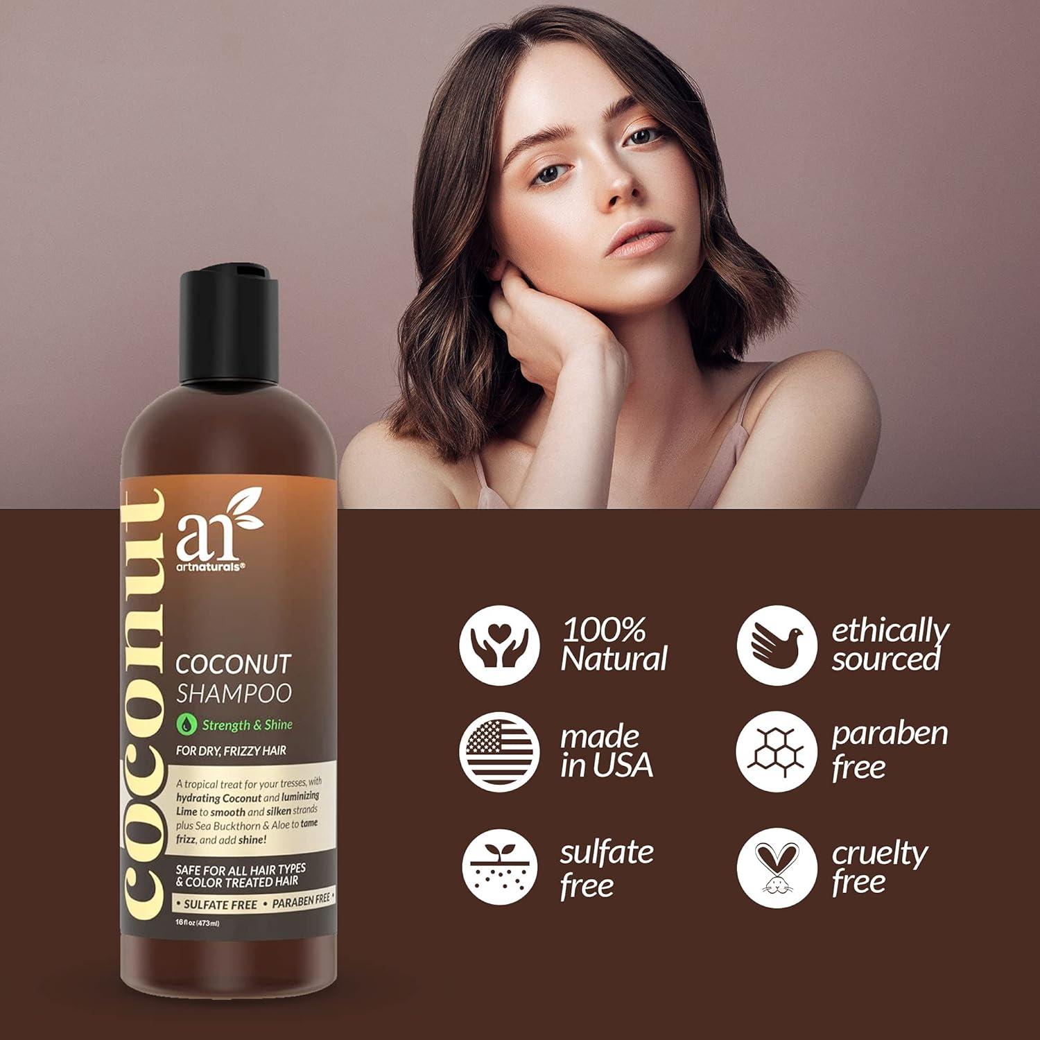 imageArtnaturals CoconutLime Daily Shampoo 16 Fl Oz Professional Deep Hydrating Moisturizing For Curly Fine Oily Dry Damaged and Color Treated Hair