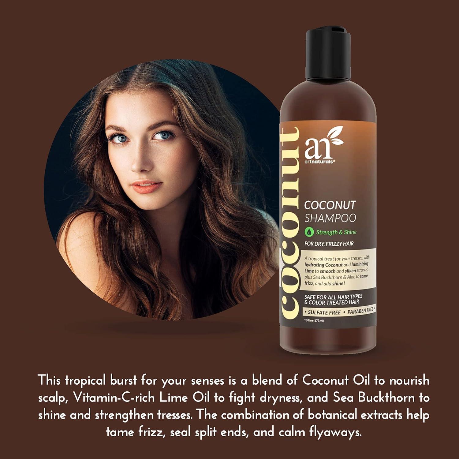 imageArtnaturals CoconutLime Daily Shampoo 16 Fl Oz Professional Deep Hydrating Moisturizing For Curly Fine Oily Dry Damaged and Color Treated Hair