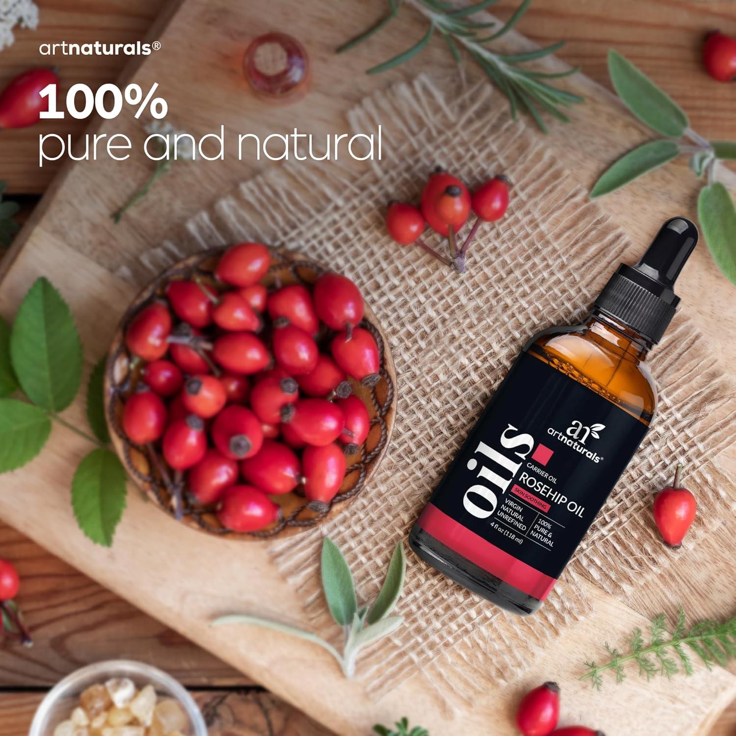 imageArtnaturals Rosehip Seed Oil 4 oz for Face Hair ampamp Skin 100 Pure Natural Cold Pressed ampamp Unrefined Rose Hip Oil AntiAging Moisturizer Facial Oil for Fine Lines Scars ampamp Wrinkles