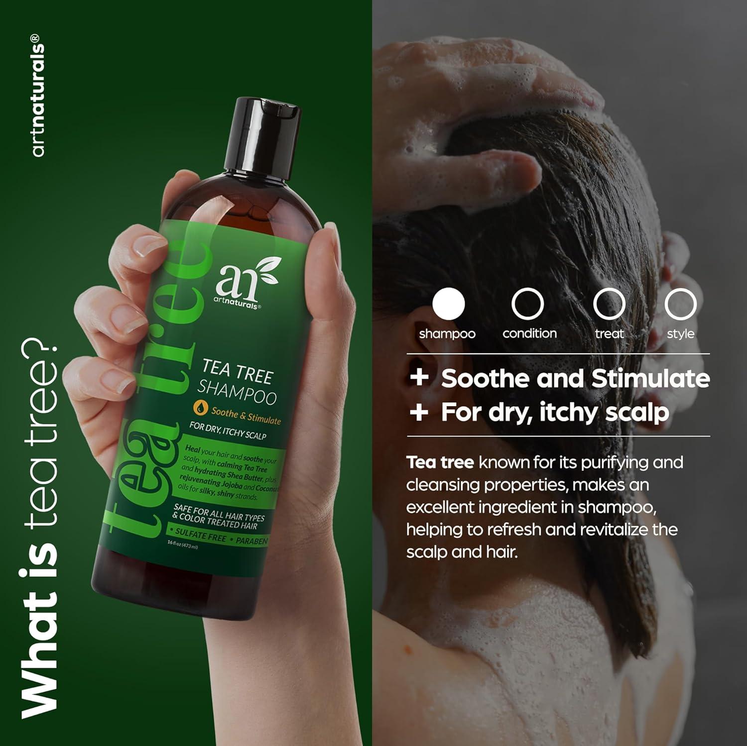 imageArtnaturals Tea Tree Shampoo 16 Fl Oz 473ml Sulfate Free Made with 100 Pure Therapeutic Grade Tea Tree Essential Oil16 Fl Oz Pack of 1
