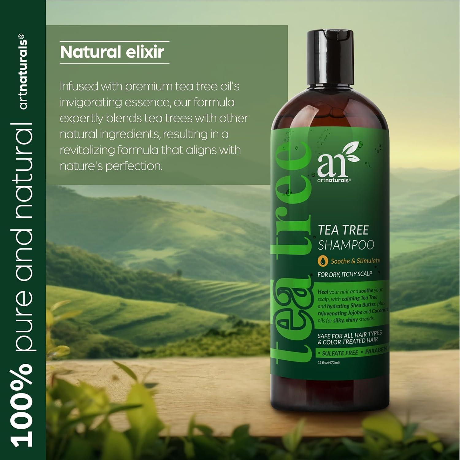 imageArtnaturals Tea Tree Shampoo 16 Fl Oz 473ml Sulfate Free Made with 100 Pure Therapeutic Grade Tea Tree Essential Oil16 Fl Oz Pack of 1