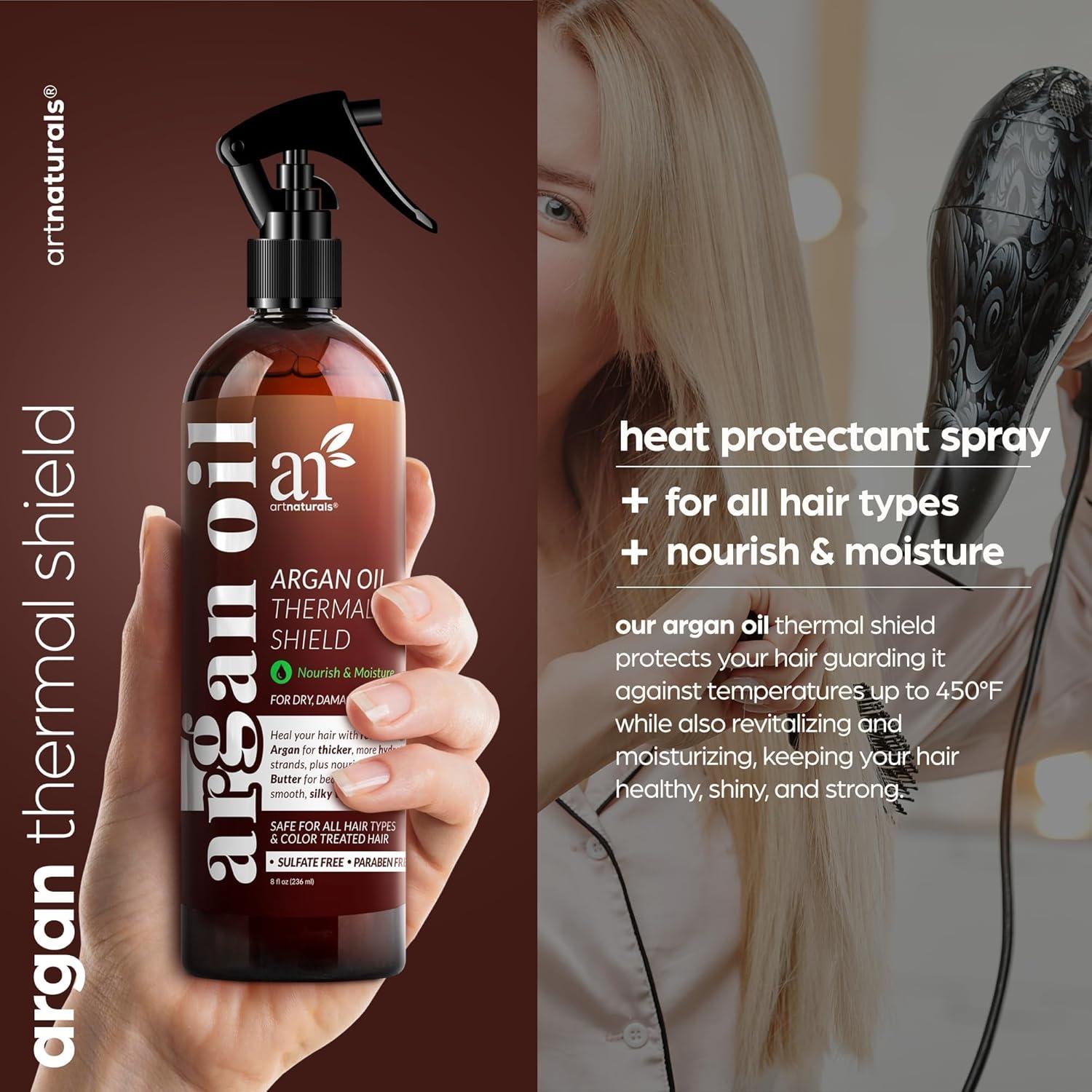 imageArtnaturals Thermal Hair Protector Spray 8 Fl Oz 236ml Heat Protectant Spray against Flat Iron Heat Argan Oil Preventing Damage Breakage and Split Ends Sulfate Free ANHA0801