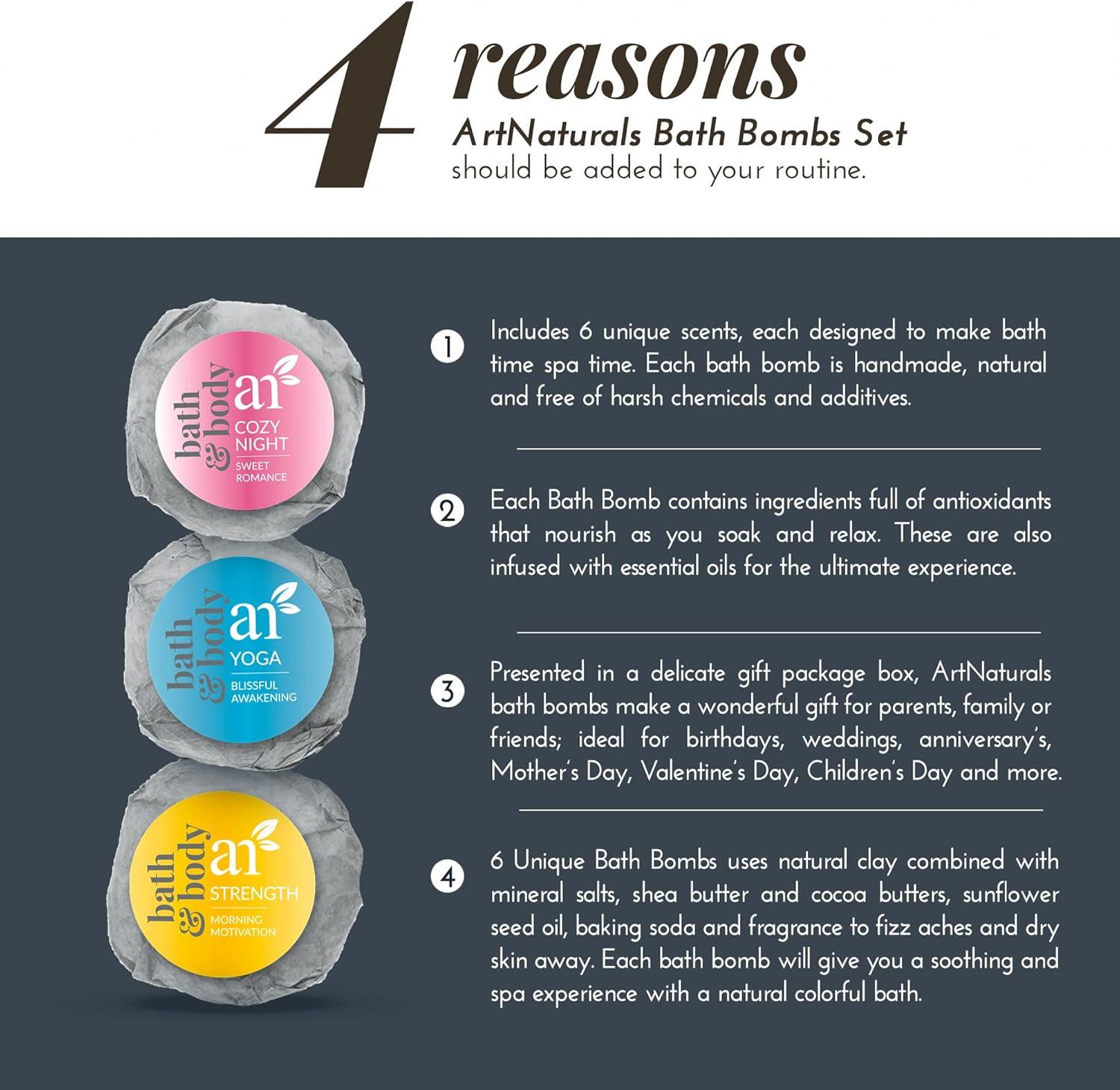 imageartnaturals Bath Bombs Gift Set 6 Bubble Bath Bomb Fizzies wEssential Oils Shea ampamp Cocoa Butter Aromatherapy for Spa ampamp Relaxing for Moisturizing Dry Skin for Women Kids ampamp Men