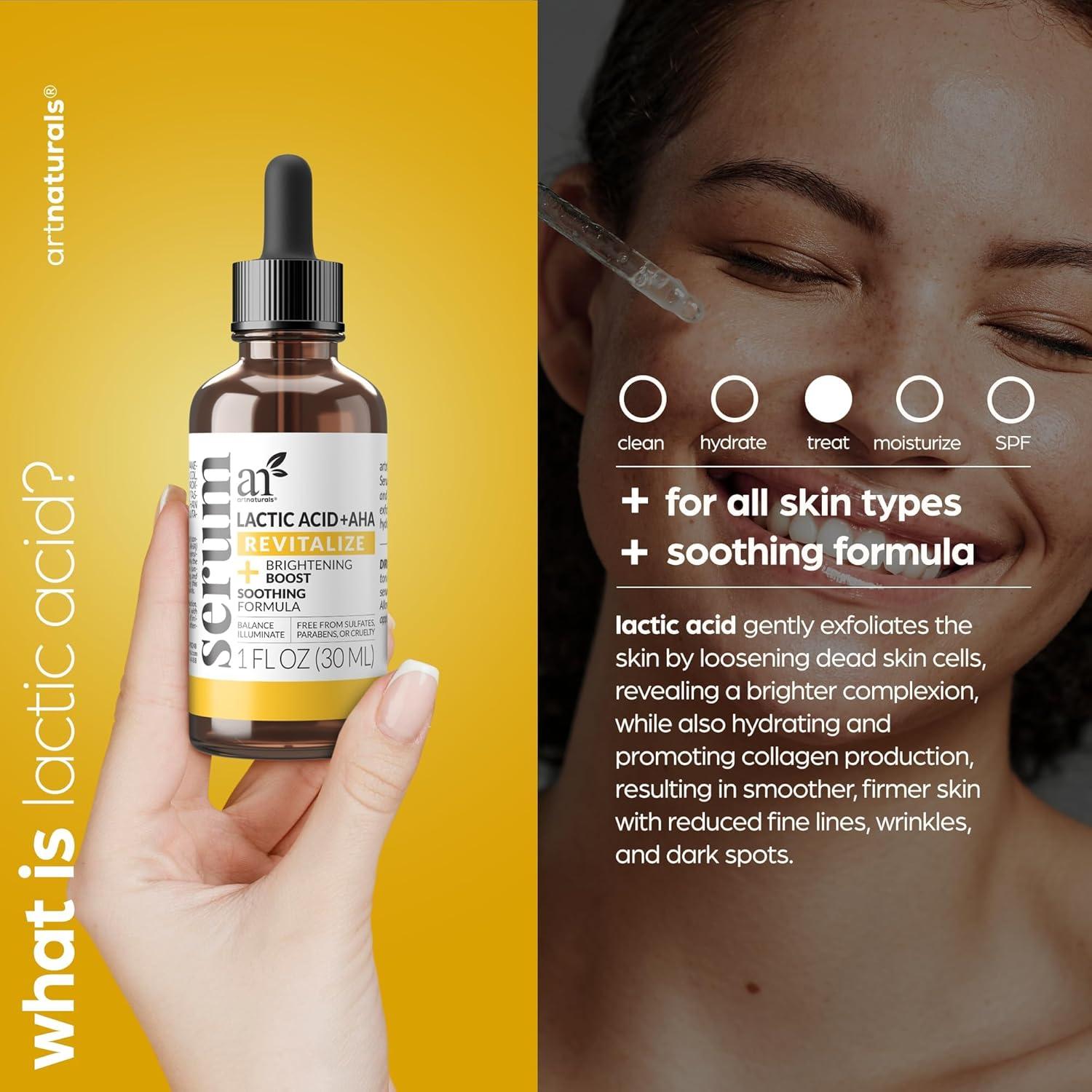 imageartnaturals Lactic Acid plus AHA Face Serum for Brightening Boost with Renewing Formula Scars Acne Wrinkles Exfoliates and Moisturizes the Skin 1 oz