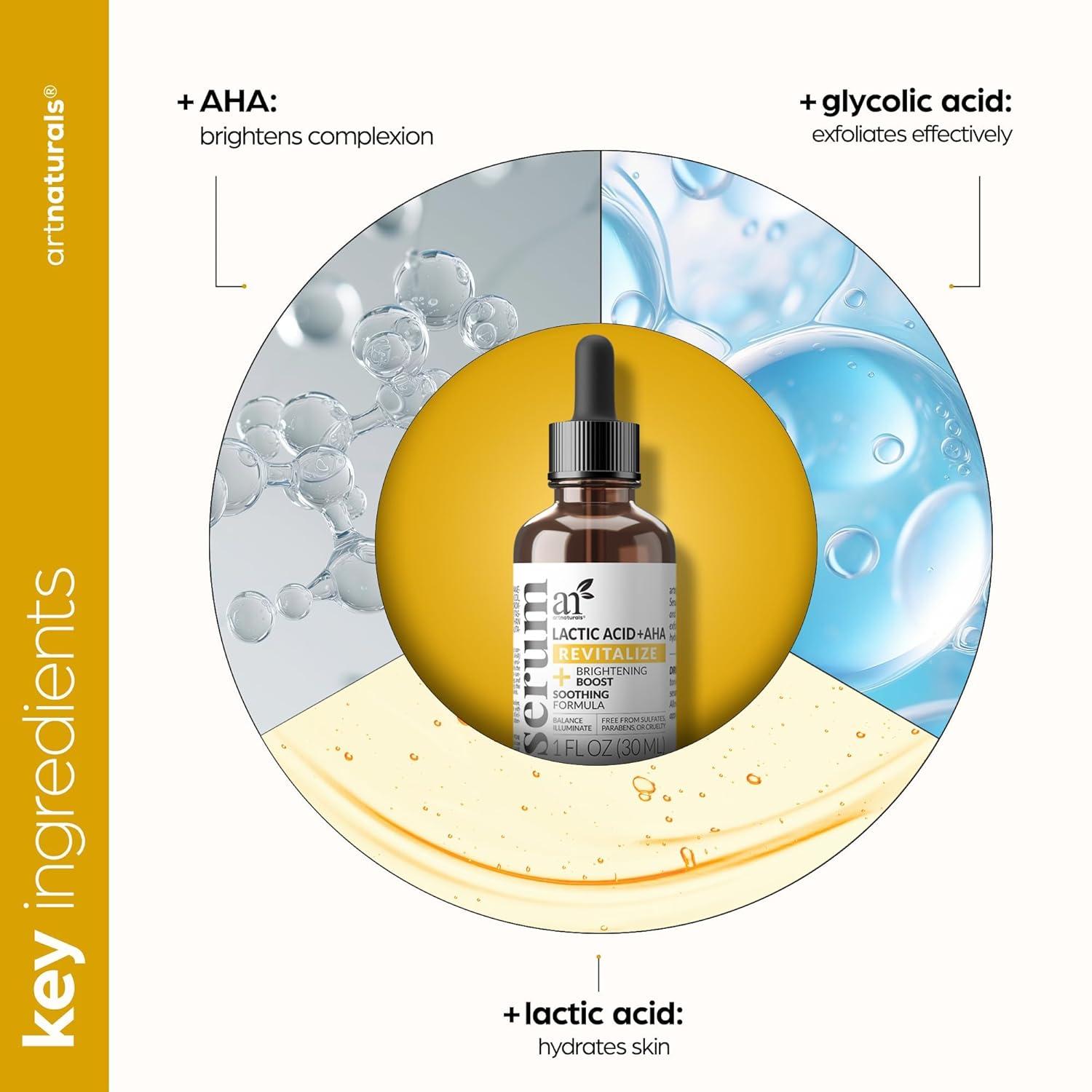 imageartnaturals Lactic Acid plus AHA Face Serum for Brightening Boost with Renewing Formula Scars Acne Wrinkles Exfoliates and Moisturizes the Skin 1 oz