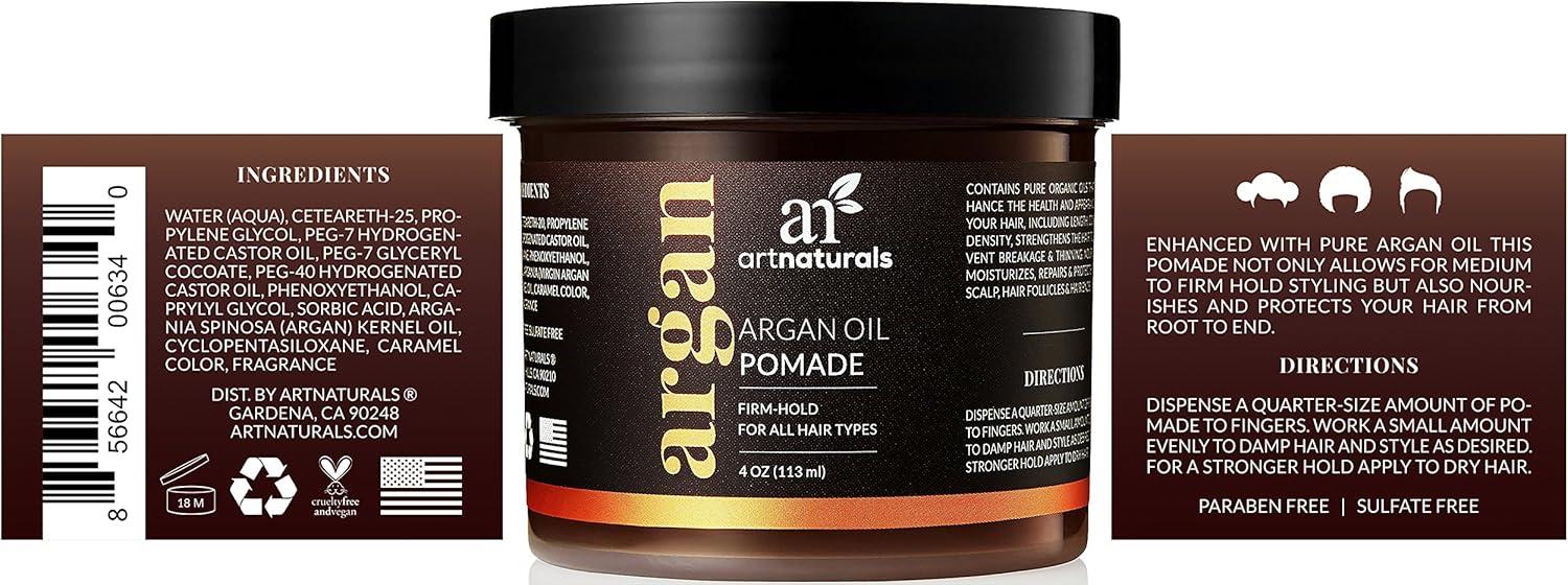 imageartnaturals Professional Argan Oil Pomade 4 Oz 113g Strong Hold for All Hair Types Natural Hair Styling Formula Men and Women Made in USA Thick Straight and Curly Hair