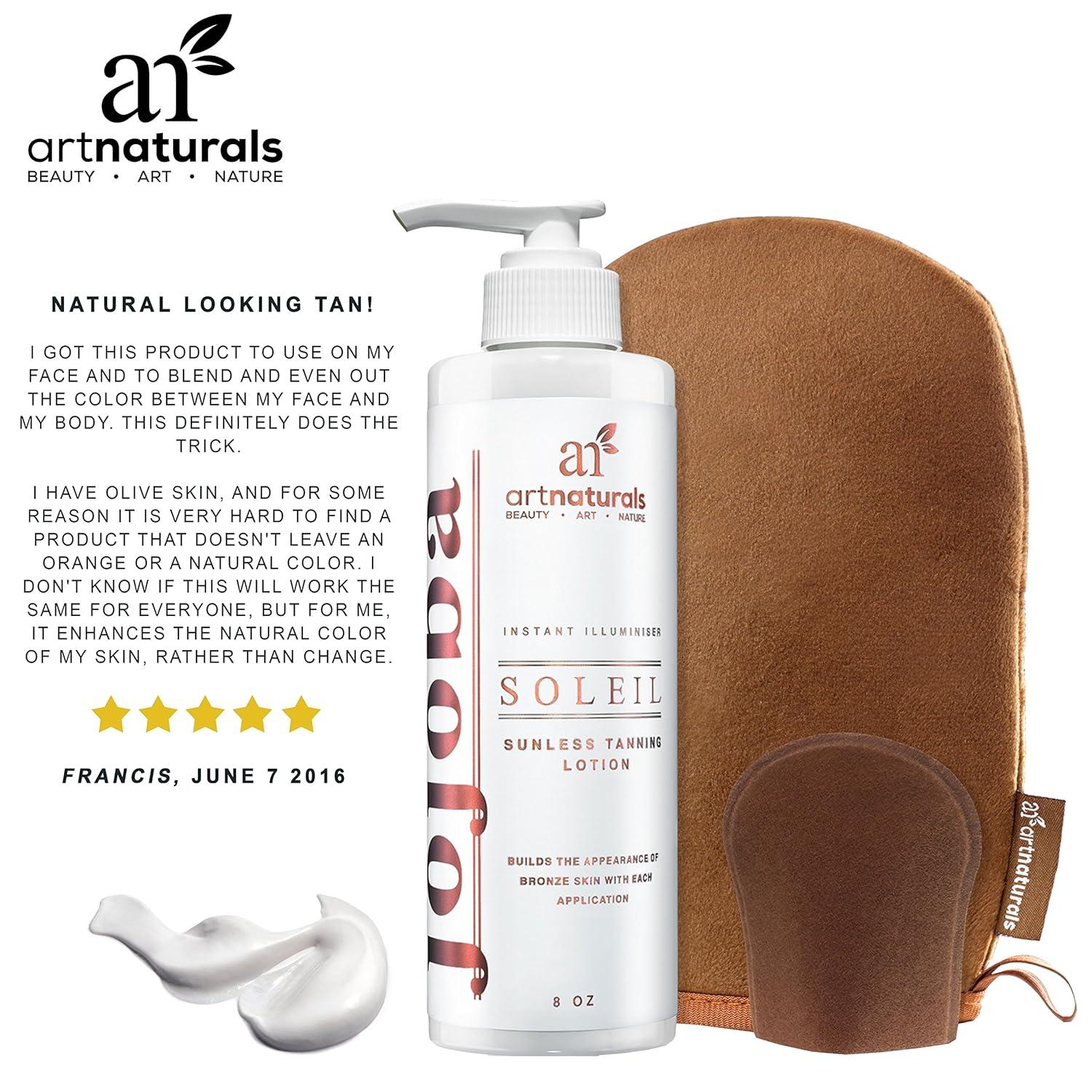 imageartnaturals Sunless SelfTanner Lotion Set 8 Fl Oz 236ml Lotion and Mitt Buildable Bronze and Golden Tan Instant Tanning and Tint for All Skin Types Light Fair Medium and Sensitive