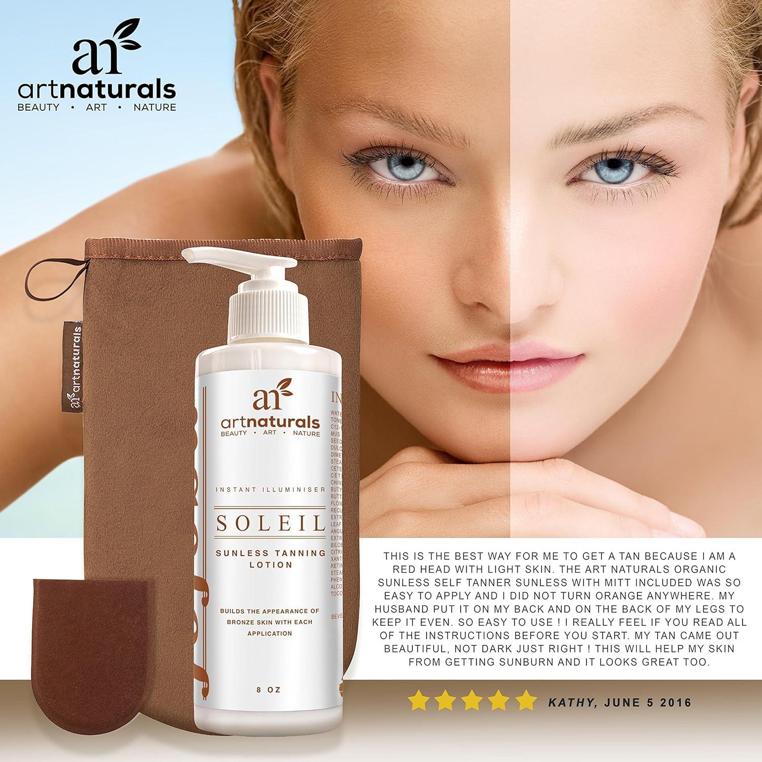 imageartnaturals Sunless SelfTanner Lotion Set 8 Fl Oz 236ml Lotion and Mitt Buildable Bronze and Golden Tan Instant Tanning and Tint for All Skin Types Light Fair Medium and Sensitive