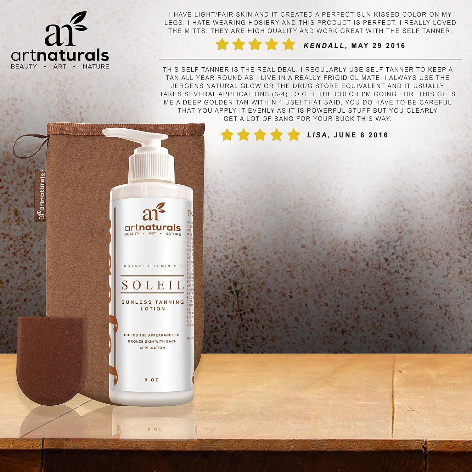 imageartnaturals Sunless SelfTanner Lotion Set 8 Fl Oz 236ml Lotion and Mitt Buildable Bronze and Golden Tan Instant Tanning and Tint for All Skin Types Light Fair Medium and Sensitive