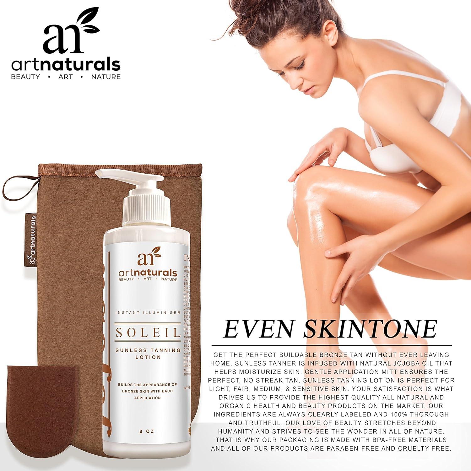 imageartnaturals Sunless SelfTanner Lotion Set 8 Fl Oz 236ml Lotion and Mitt Buildable Bronze and Golden Tan Instant Tanning and Tint for All Skin Types Light Fair Medium and Sensitive