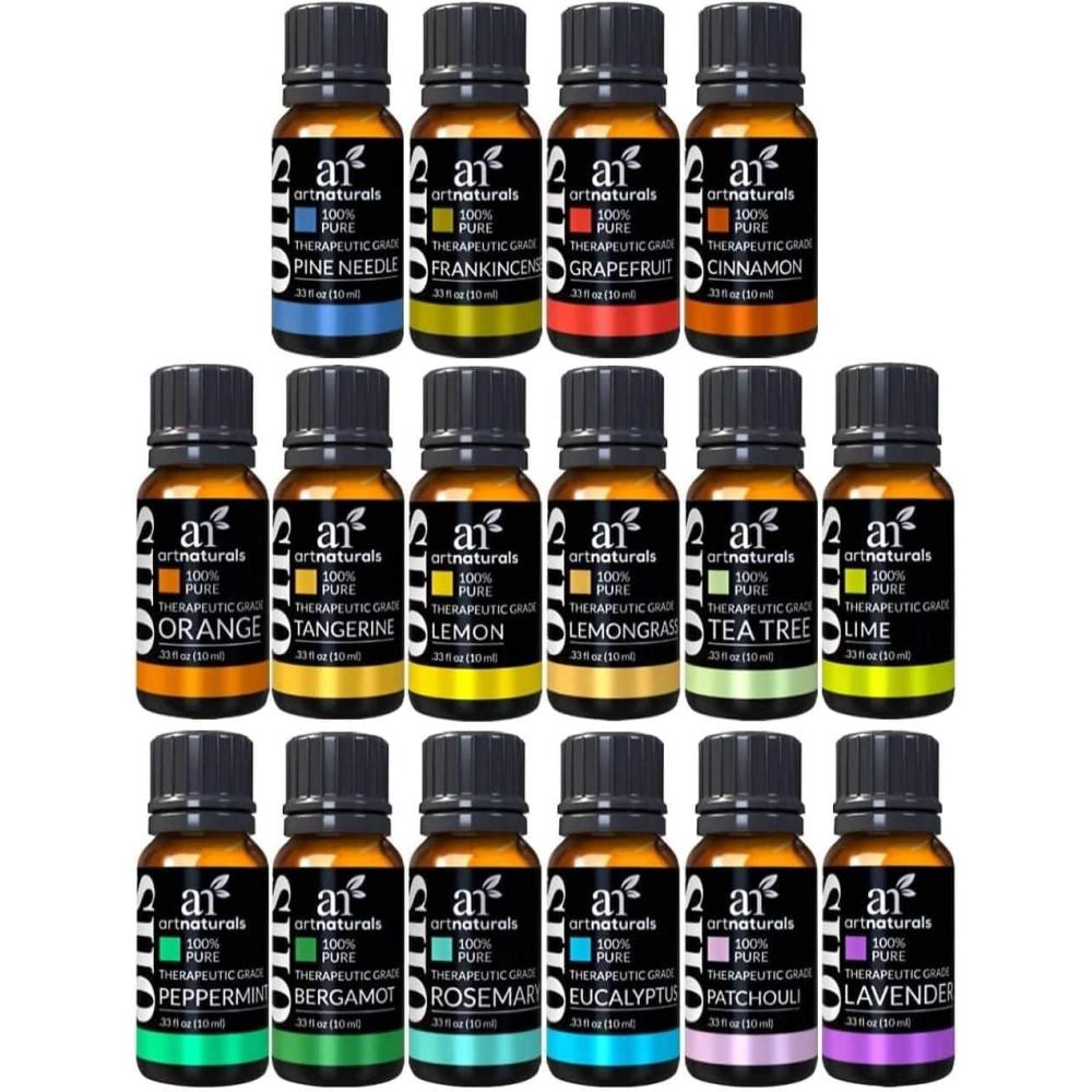 imageArtNaturals Aromatherapy Essential Oil Set  100 Pure of The Highest Therapeutic Grade Quality  Premium Gift Set  Lavender Peppermint Tea Tree Eucalyptus 033 Fl Oz Pack of 16