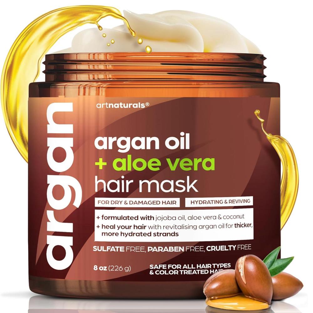 imageArtnaturals Argan Hair Mask Conditioner  8 Oz226g  Deep Conditioning Treatment  Organic Jojoba Oil Aloe Vera ampamp Keratin  Repair Dry Damaged Color Treated Natural Hair Growth  Sulfate Free