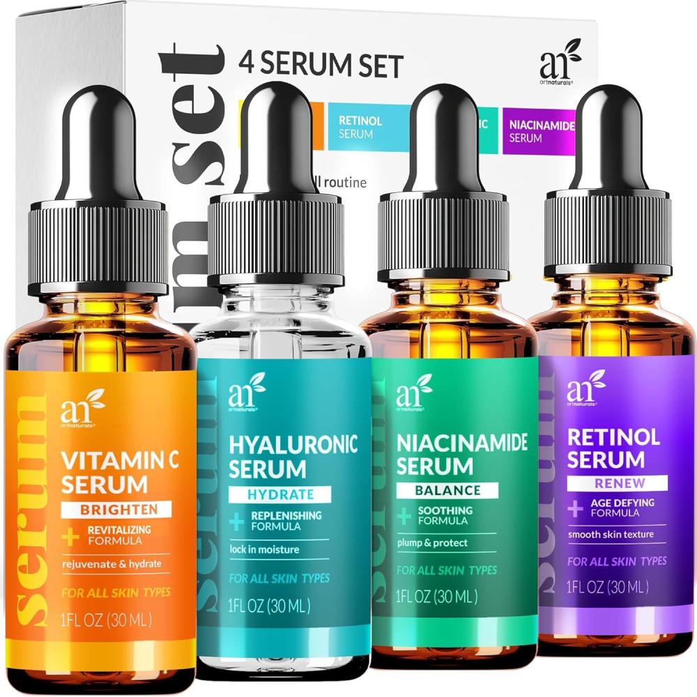 imageartnaturals AntiAgingSet with VitaminC Retinol and HyaluronicAcid  3 x 1 Fl Oz  30ml Serum for Anti Wrinkle and Dark Circle Remover  All Natural and Moisturizing1 Fl Oz Pack of 4