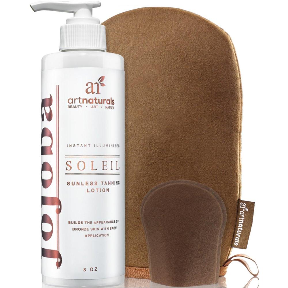 imageartnaturals Sunless SelfTanner Lotion Set  8 Fl Oz  236ml Lotion and Mitt  Buildable Bronze and Golden Tan  Instant Tanning and Tint for All Skin Types Light Fair Medium and Sensitive