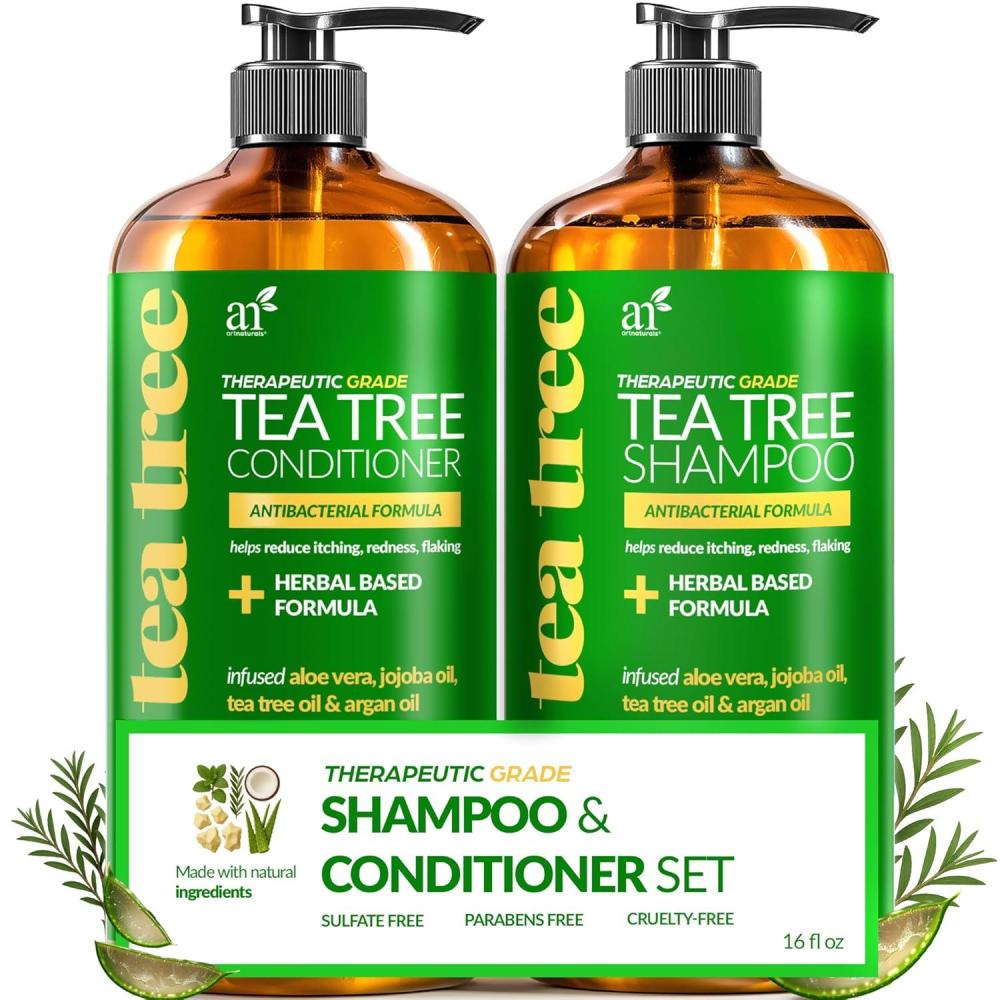 imageartnaturals Tea Tree Shampoo and Conditioner Set  2 x 16 Fl Oz  473ml  Sulfate Free  Therapeutic Grade Tea Tree Essential Oil  Deep Cleansing for Dandruff Lice Dry Scalp and Itchy Hair