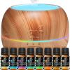 imageartnaturals Essential Oils and Diffuser GiftSet  150ml TankLight Brown ampamp Top 8 OilsAromatherapy Peppermint Tee Tree Lavender ampamp EucalyptusAuto ShutOffTherapeutic Grade