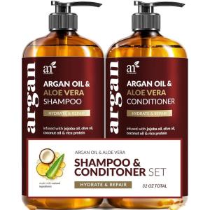 Argan Oil Shampoo and Conditioner Set – Sulfate-Free Formula with Nourishing Moroccan Oil and Keratin -for All Hair, Curly or Straight – Hydrate Repair Defy Frizz for Salon-like Results!16 Fl Oz 2 PK