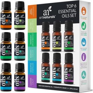 ArtNaturals Aromatherapy Top-6 Essential Oil Set – (6 x 10ml Bottles) – 100% Pure of The Highest Therapeutic Grade – Premium Gift Set – Lavender, Peppermint, Tea Tree, Eucalyptus