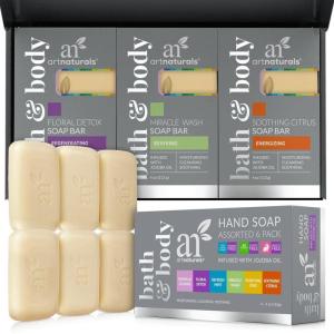 Artnaturals Natural Soap Bar Gift Set – (6 x 4 Oz / 113g) – Infused with Jojoba Oil – for All Skin Types – Body and Face – Tea Tree, Lavender, Eucalyptus, Lemon, Grapefruit and Orange – Men and Women