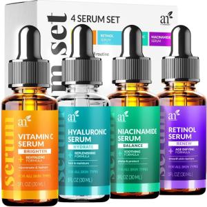 artnaturals Anti-Aging-Set with Vitamin-C Retinol and Hyaluronic-Acid – (3 x 1 Fl Oz / 30ml) Serum for Anti Wrinkle and Dark Circle Remover – All Natural and Moisturizing(1 Fl Oz (Pack of 4))