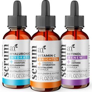 artnaturals Anti-Aging-Set with Vitamin-C Retinol and Hyaluronic-Acid – (3 x 1 Fl Oz / 30ml) Serum for Anti Wrinkle and Dark Circle Remover – All Natural and Moisturizing(1 Fl Oz (Pack of 3))