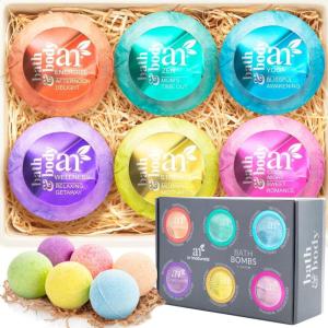 artnaturals Bath Bombs Gift Set – 6 Bubble Bath Bomb Fizzies – w/Essential Oils, Shea & Cocoa Butter – Aromatherapy for Spa & Relaxing – for Moisturizing Dry Skin – for Women, Kids & Men