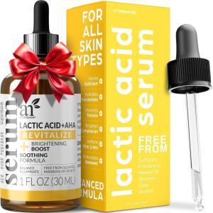 artnaturals Lactic Acid plus AHA Face Serum for Brightening Boost with Renewing Formula – Scars, Acne, Wrinkles – Exfoliates and Moisturizes the Skin – 1 oz.
