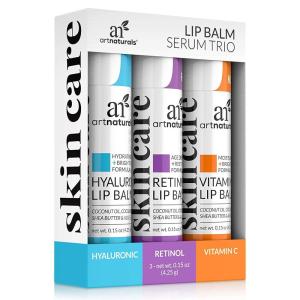 artnaturals Natural Lip Balm Serum Trio – Hyaluronic, Retinol, Vitamin C – (3 x .15 Oz / 4.25g) – Chapstick for Dry, Chapped & Cracked lips – Lip Repair