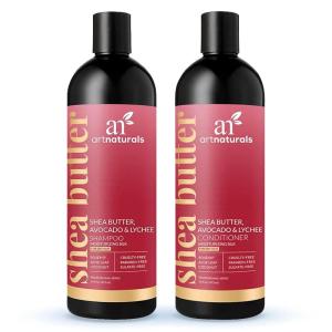 artnaturals Shea-Butter Shampoo and Conditioner Set – (2 x 16 Fl Oz / 473ml) – Moisturizing Silk – For Dry Damaged Hair – Avocado, Lychee, Rosehip, Aloe Vera and Coconut – Sulfate-Free