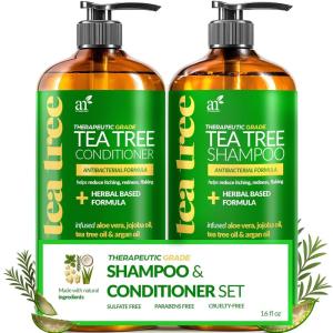 artnaturals Tea Tree Shampoo and Conditioner Set – (2 x 16 Fl Oz / 473ml) – Sulfate Free – Therapeutic Grade Tea Tree Essential Oil – Deep Cleansing for Dandruff, Lice, Dry Scalp and Itchy Hair